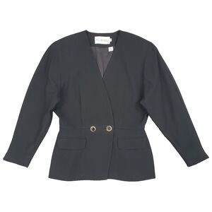Vtg JH Collectibles Wool Blazer Jacket Black 10 80s 90s Retro Career Old Money